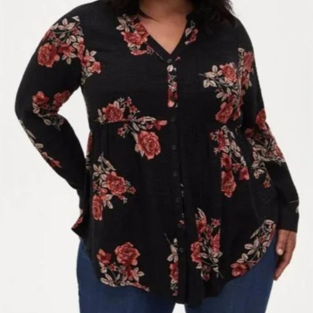 Torrid Emma Babydoll Crinkle Gauze Long Sleeve Tunic